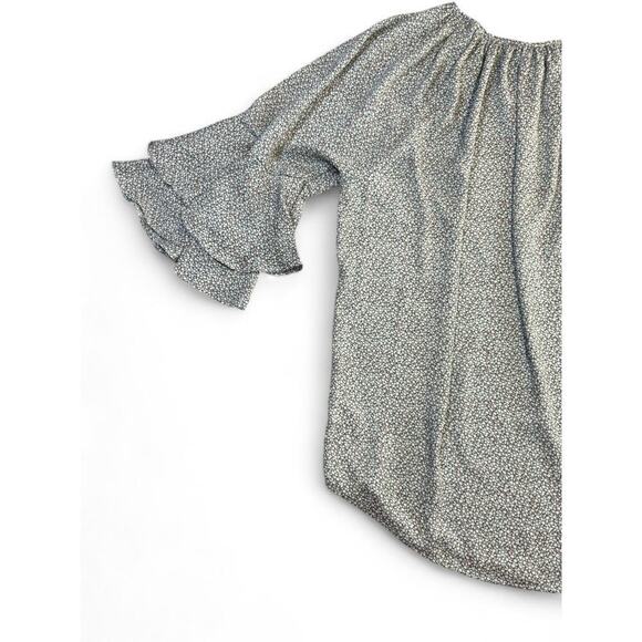 Chaps Women's Floral Boho Blouse Pullover Bell Sleeves Blue Patterned XL - Picture 6 of 8